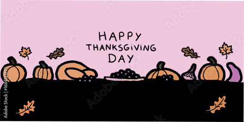 Celebrate Thanksgiving Day with festive pumpkins, roasted turkey, and autumn leaves for a warm, joyful holiday gathering