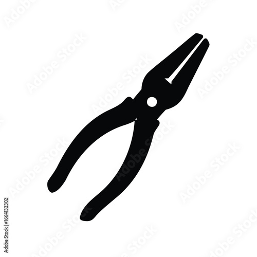 Black silhouette vector icon of long nose pliers, a versatile hand tool for gripping, bending, and cutting wires, ideal for construction, electrical work, and DIY projects.