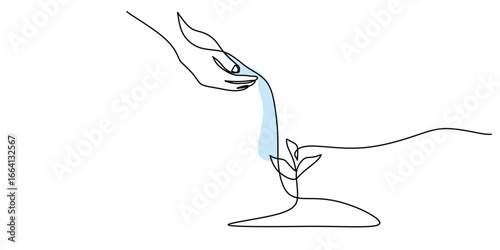 Minimalist one line art of nurturing a seedling for growth