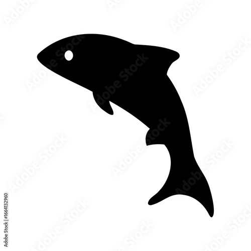 Simple black fish silhouette vector illustration - Minimalistic black silhouette of a fish isolated on white background, perfect for logos, icons, fishing designs, and aquatic themes.
