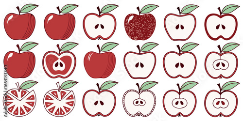 Vibrant red apple illustrations and cross-sections offer a fresh, healthy, and natural visual for food and lifestyle themes.