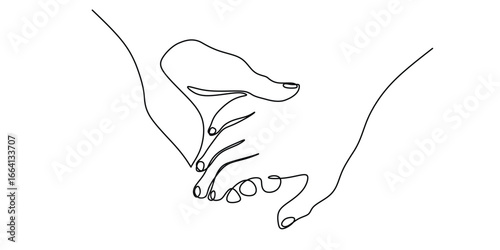 One Continuous Line Drawing of Two Hands Holding Each Other