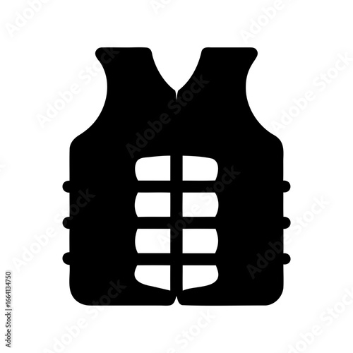 Black silhouette of protective life jacket icon - Black silhouette of a protective life jacket or flotation vest with padded sections, isolated on white background, symbolizing water safety and rescue