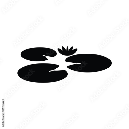 Black and white illustration of a water lily pads with a flower