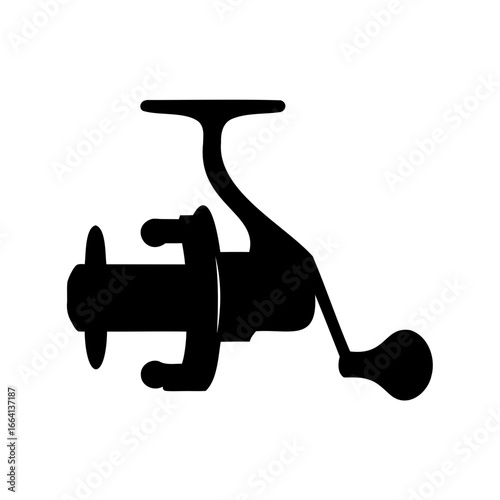 Black silhouette of a fishing reel isolated on a white background