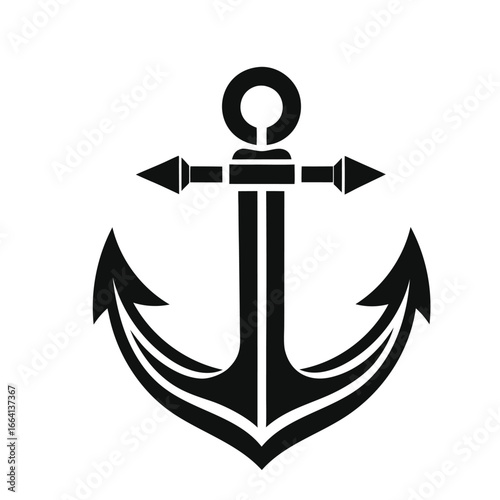 "Anchor Icon – Black Nautical Symbol with Stylized Flukes and Crossbar – Representing Maritime Strength, Stability, Navigation, and Sea Heritage – Flat Vector for Marine Apps, Travel Branding, Naval T