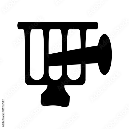Stylized Black Trumpet Graphic with Vertical Bars and Supporting Base