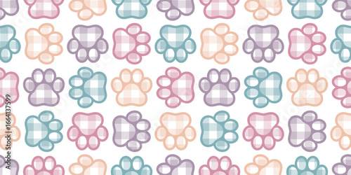 dog footprint seamless pattern cat paw pet tartan plaid vector puppy kitten bear cartoon doodle scarf isolated gift wrapping paper repeat wallpaper tile background illustration pastel design