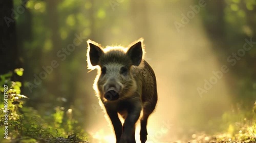 Wild Boar in Golden Forest Light