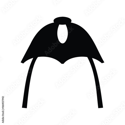 Stylized rendering of a black ceremonial headdress and supporting structure
