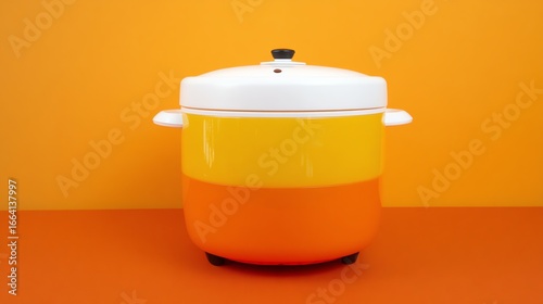 Retro Style Rice Cooker in Orange and Yellow Kitchen Setting