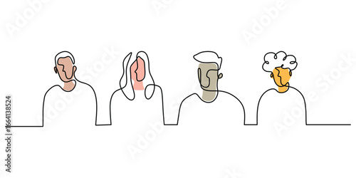 One Line Drawing of a Diverse Group, Community and Teamwork Concept