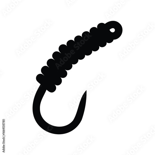 Silhouette of a fishing hook with textured lure ideal for angling