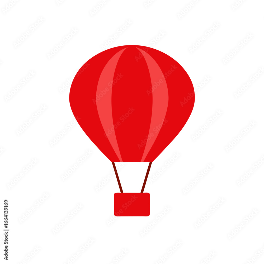 Naklejka premium Vibrant red hot air balloon with wicker basket vector illustration iconic travel adventure symbol