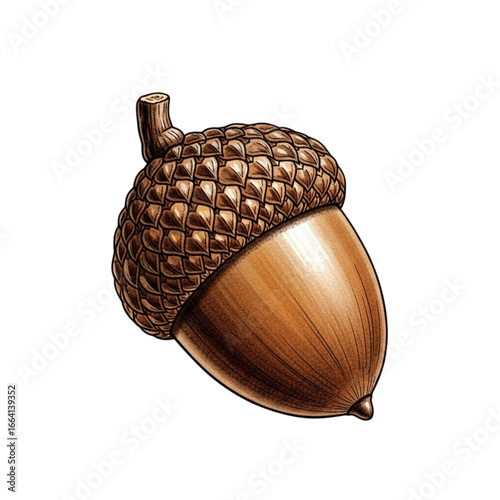 Detailed illustration of a single acorn isolated on transparent background