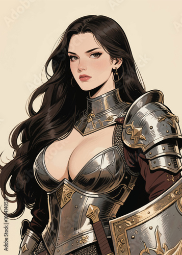 beautiful knight woman Illustrator Artwork design template poster