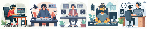 Music Producer in Recording Studio Vector Illustration