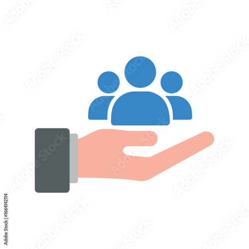 Hand Supporting a Community or Group of People Vector Illustration.