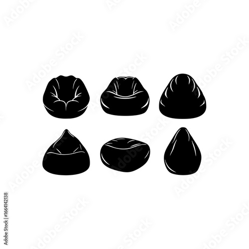 6 different bean bag sofa silhouette vector icons 
