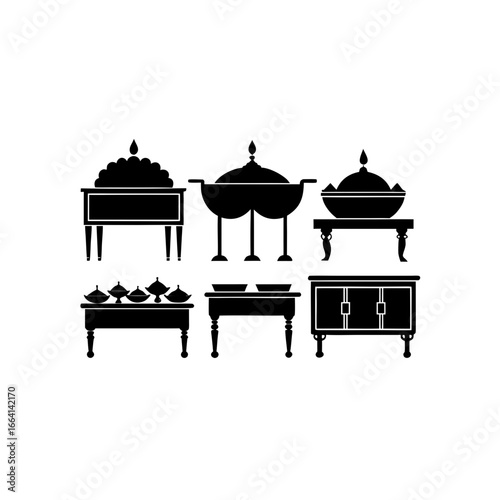 6 different buffet table silhouette vector icons s