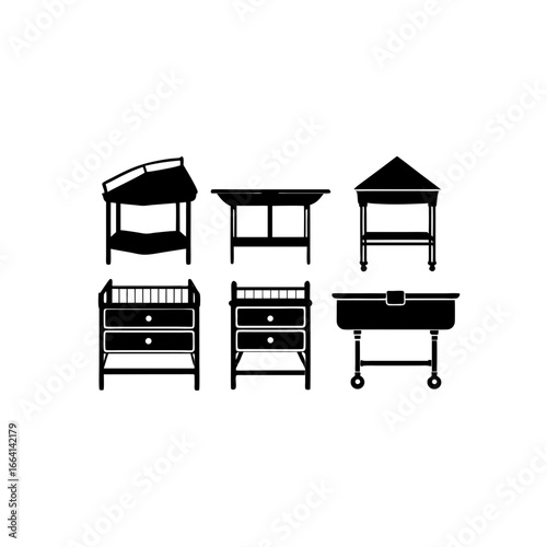 6 different changing table silhouette vector icons
