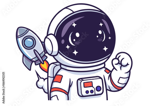 Cartoon Astronaut with Rocket Whimsical Space Adventure Illustration, Ignite Imagination,  Explore Cosmic Dreams, & Reach for the Stars in Style