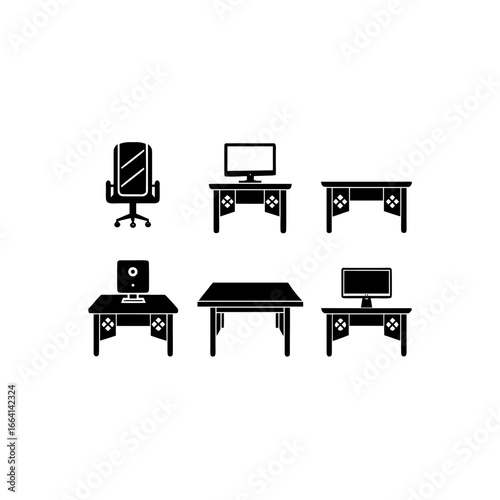 6 different gaming desk silhouette vector icons se