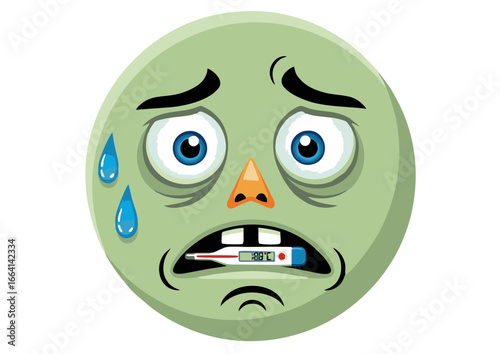 Sick Emoji Illustration A Cartoon Character Depicting Illness, Fever, and Feeling Under the Weather