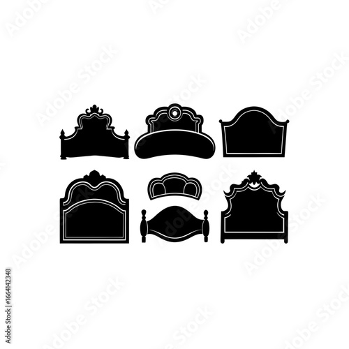 6 different headboard silhouette vector icons set 