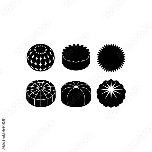 6 different pouf silhouette vector icons set on wh