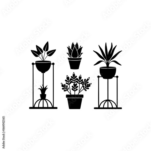 6 different plant stand silhouette vector icons se