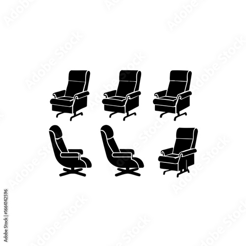 6 different recliner chair silhouette vector icons