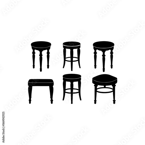 6 different vanity stool silhouette vector icons s