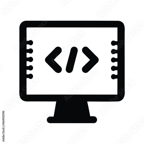 Computer screen displaying the coding language icon for web development tools