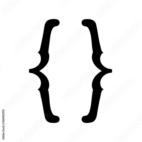 Curly Braces Black Silhouette Against White Backdrop, Simple Bracket Pair Icon
