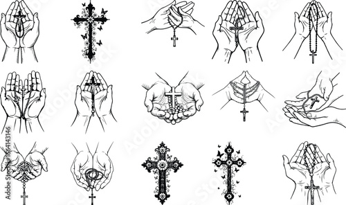 "Tribal and Decorative Cross Tattoo Design Set"