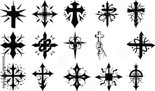 "Tribal and Decorative Cross Tattoo Design Set"