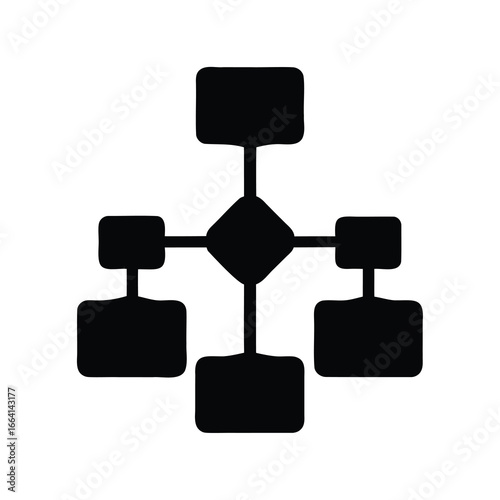 Basic flowchart diagram illustrating a process with decision making capabilities, flat design