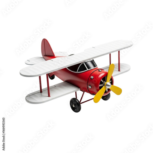 Vintage red biplane toy isolated on transparent background