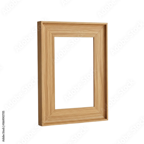 Simple wooden picture frame with decorative molding isolated on transparent background