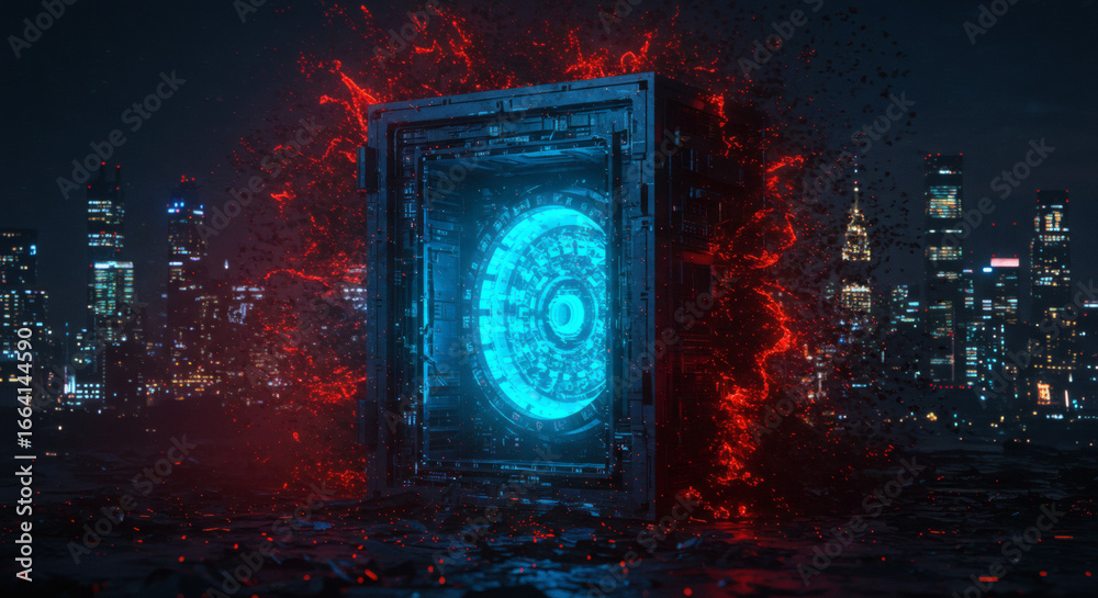 custom made wallpaper toronto digitalFantastical Dimensional Doorway with a Glowing Arcane Seal Amidst a City Skyline at Night