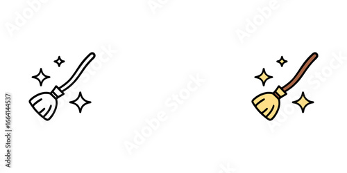 Magical broom with sparkling stars icon, perfect for magical themes and enchanting design. Evokes a sense of clean fantasy and wonder.