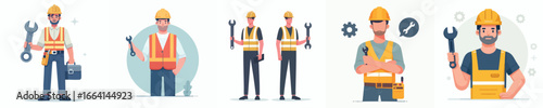 Construction Worker with Wrench Vector Illustration
