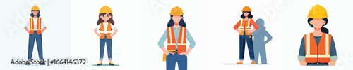 Female Engineer Wearing Safety Vest and Hard Hat Standing Illustration