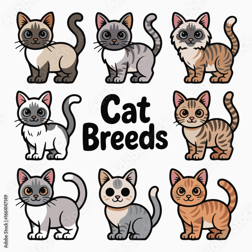 Adorable Cats Icon Pack — Cartoon Vector Breeds Collection Featuring Persian, Maine Coon, Sphynx, Bengal, Ragdoll, and More