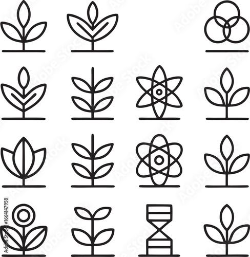 Abstract Growth and Scientific Line Art Icons Collection