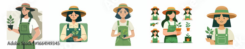 Modern Flat Design Illustration of Female Gardener with Fresh Seedlings
