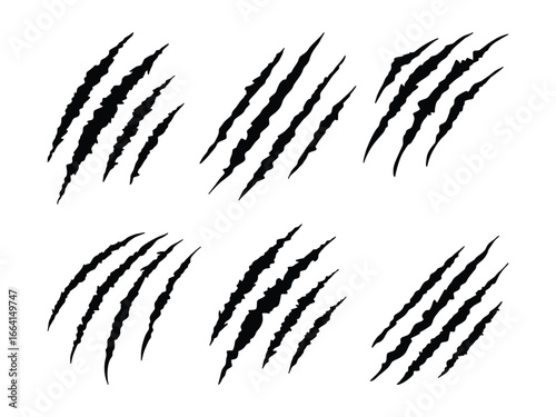 Claw Scratch Marks Vector Set. Animal Paw Slashes Silhouette Collection