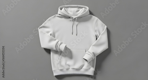 Versatile Plain White Hoodie Laid Flat on a Neutral Grey Surface, Ideal for Apparel Mockups, Customization, or Everyday Casual Wear
