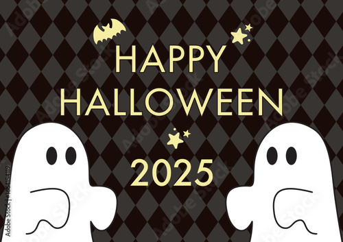 フレーム　ハロウィン　秋　おばけ　ゴースト　コウモリ　ダイヤ柄　かわいい　飾り　壁紙　背景　イラスト